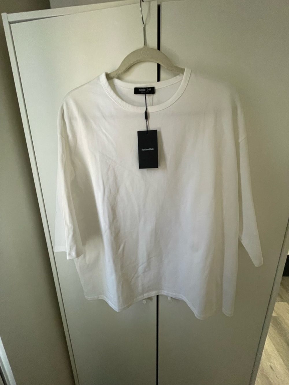 NWT Massimo Dutti White Heavy Weight 3/4 Sleeves Crew Neck T-Shirt